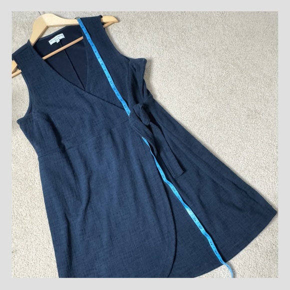 Madewell Texture + Thread Dress Navy Blue Faux Wrap Side Tie Sleeveless V-Neck… - Picture 13 of 15